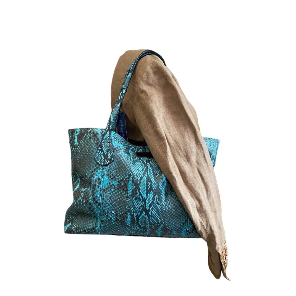 Lucchese Python Leather Tote Bag Turquoise Black Western Luxury Shoulder Bag - Picture 13 of 13